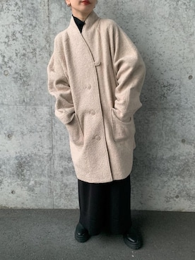 「select MOCA by son（セレクトモカバイソン）のアイテム（ノーカラーコート）」を使った、sonさん（レディース・159cm）の秋コーディネート