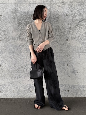 「anuke（アンヌーク）のanuke　Highgauge Sheer Cardigan ハイゲージシアーカーディガン/62610522（カーディガン/ボレロ、ベージュ系）」を使った、sonさん（レディース・161cm）の夏コーディネート