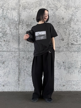 「select MOCA by son（セレクトモカバイソン）のアソートプリントオーバーサイズTシャツ（Tシャツ/カットソー、ブラック系）」を使った、sonさん（レディース・161cm）の春コーディネート