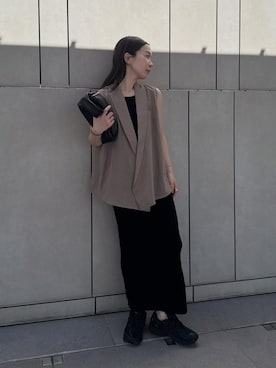 「Bonjour Sagan（ボンジュールサガン）のカシュクールシアーベスト（ベスト）」を使った、sonさん（レディース・159cm）の夏コーディネート