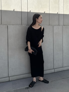 「select MOCA by son（セレクトモカバイソン）のディープVネックルーズニット（ニット/セーター）」を使った、sonさん（レディース・159cm）の夏コーディネート