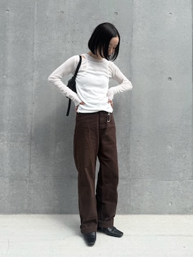 「kiehtova（キエトヴァ）の【kiehtova】LAYERED SHEER TOPS/レイヤード シアー トップス（Tシャツ/カットソー、ホワイト系）」を使った、sonさん（レディース・161cm）の春コーディネート