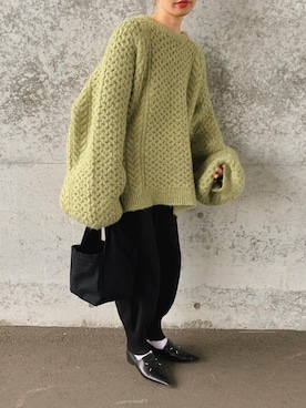 𝚜𝚘𝚗さんの「relax knit pants / リラックスな履き心地なウエストゴムニットパンツ」を使ったコーディネート