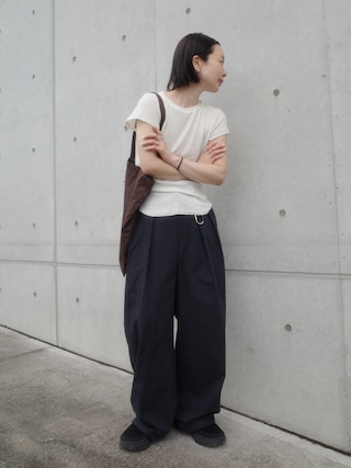 「select MOCA by son(セレクトモカバイソン)のコットンブレンドカーブワイドパンツ【by SON】(その他パンツ)」を使った、sonさん(レディース・161cm)の夏コーディネート