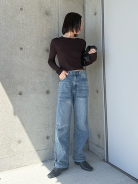 「THE CRAFT CREW PRODUCTS（ザクラフトクループロダクツ）の【UNNOTICEシリーズ】＜サステナブル＞10.5oz リサイクルコットン  セミテーパード デニムパンツ / クイックドライ・ウォッシャブル【THE CRAFT CREW PRODUCTS】（デニムパンツ、ブルー系）」を使った、sonさん（レディース・161cm）の春コーディネート