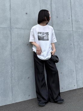 「select MOCA by son（セレクトモカバイソン）のアソートプリントオーバーサイズTシャツ（Tシャツ/カットソー、ホワイト系）」を使った、sonさん（レディース・161cm）の春コーディネート