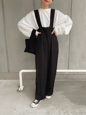 「select MOCA by son（セレクトモカバイソン）のアイテム（オールインワン・サロペット）」を使った、sonさん（レディース・159cm）の春コーディネート
