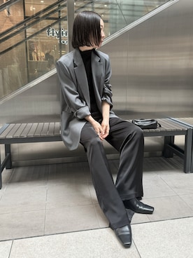 「select MOCA by son（セレクトモカバイソン）のオーバーサイズテーラードジャケット【セットアップ対応】（テーラードジャケット、グレー系）」を使った、sonさん（レディース・161cm）の春コーディネート