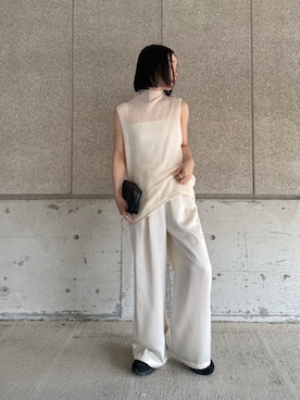 「select MOCA by son（セレクトモカバイソン）のハイネックシアーノースリーブロングニット【by SON】（ニット/セーター、ホワイト系）」を使った、sonさん（レディース・161cm）の春コーディネート