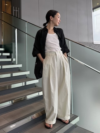 「select MOCA by son(セレクトモカバイソン)のコットンブレンドカーブワイドパンツ【by SON】(その他パンツ)」を使った、sonさん(レディース・161cm)の夏コーディネート