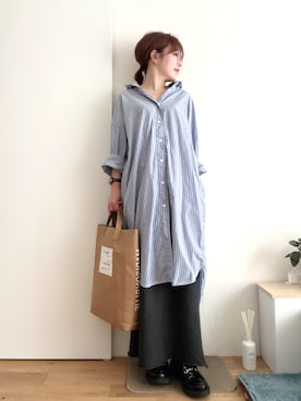 「REMI RELIEF（レミレリーフ）のアイテム（シャツワンピース、ブルー系）」を使った、Mitsiさん（レディース・153cm）の夏コーディネート