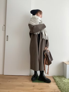 「ニットキャップ」｜「アイテム（チェスターコート）」を使った、Mitsiさん（レディース・153cm）の冬コーディネート