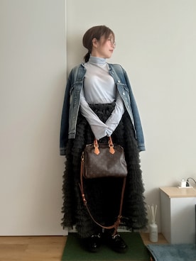 「アイテム（デニムジャケット）」を使った、Mitsiさん（レディース・153cm）の秋コーディネート