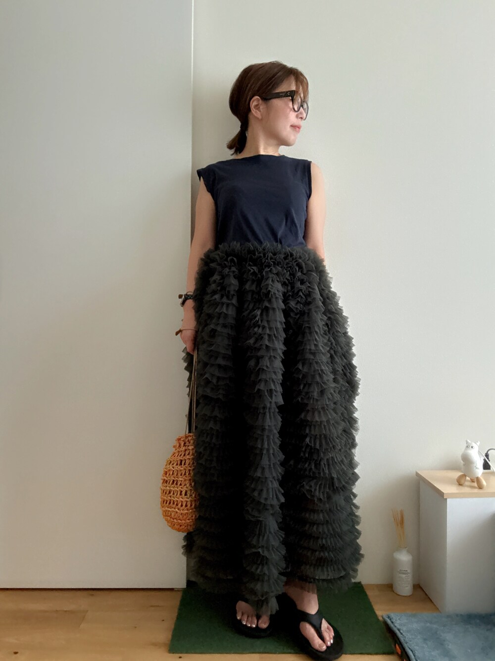 bibiyブラックフレアキャミソールスカート Bibiy.のスカートを使った