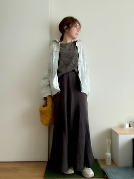 「アイテム（デニムジャケット）」を使った、Mitsiさん（レディース・153cm）の秋コーディネート