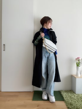 「シアートップス」｜「アイテム（ステンカラーコート）」を使った、Mitsiさん（レディース・153cm）の春コーディネート