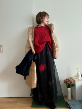 「アイテム（ストール/ショール）」を使った、Mitsiさん（レディース・153cm）の冬コーディネート