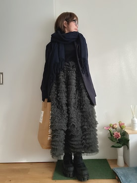 「アイテム（ストール/ショール）」を使った、Mitsiさん（レディース・153cm）の冬コーディネート