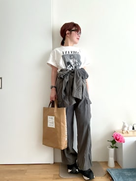 「GOOD ROCK SPEED（グッドロックスピード）の〈GOOD ROCK SPEED〉NIRVANA Tシャツ（Tシャツ/カットソー、ホワイト系）」を使った、Mitsiさん（レディース・153cm）の春コーディネート