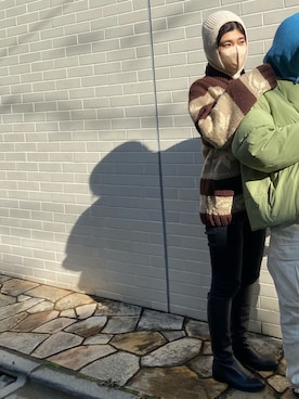 「カウチンセーター」｜「アイテム（デニムパンツ）」を使った、nanakimuraさん（レディース・155cm）の冬コーディネート