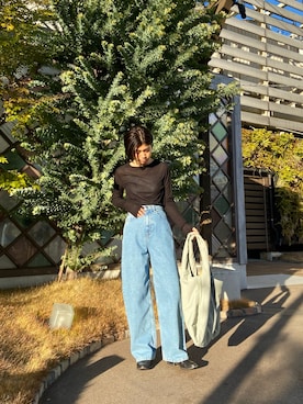 「タイトシルエット」｜「アイテム（パンツ）」を使った、nanakimuraさん（レディース・155cm）の冬コーディネート