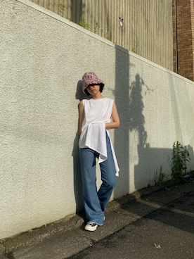 「アイテム（ハット、パープル系）」を使った、nanakimuraさん（レディース・155cm）の夏コーディネート