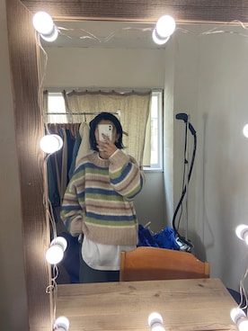 「ボーダーニット」｜「アイテム（Tシャツ/カットソー）」を使った、nanakimuraさん（レディース・155cm）の冬コーディネート