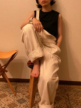 「BLACK BY MOUSSY（ブラックバイマウジー）のアイテム（オールインワン・サロペット）」を使った、nanakimuraさん（レディース・155cm）の夏コーディネート