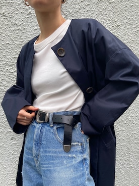 「BLACK BY MOUSSY（ブラックバイマウジー）のアイテム（トレンチコート）」を使った、nanakimuraさん（レディース・155cm）の夏コーディネート