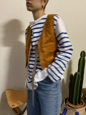 「アイテム（ベスト、イエロー系）」を使った、nanakimuraさん（レディース・155cm）の夏コーディネート