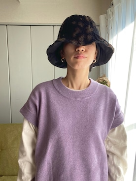 「アイテム（ベスト、パープル系）」を使った、nanakimuraさん（レディース・155cm）の冬コーディネート