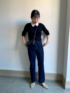 「BASEMENT online（ベースメントオンライン）のアイテム（ニット/セーター）」を使った、mizuhoさん（レディース・156cm）の秋コーディネート