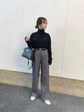 「E.PORSELLI（ポルセッリ）のPORSELLI  CALF NORMAL VAMP BALLET（バレエシューズ）」を使った、mizuhoさん（レディース・156cm）の秋コーディネート