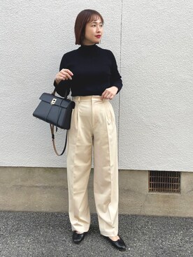 「E.PORSELLI（ポルセッリ）のPORSELLI  CALF NORMAL VAMP BALLET（バレエシューズ）」を使った、mizuhoさん（レディース・156cm）の冬コーディネート