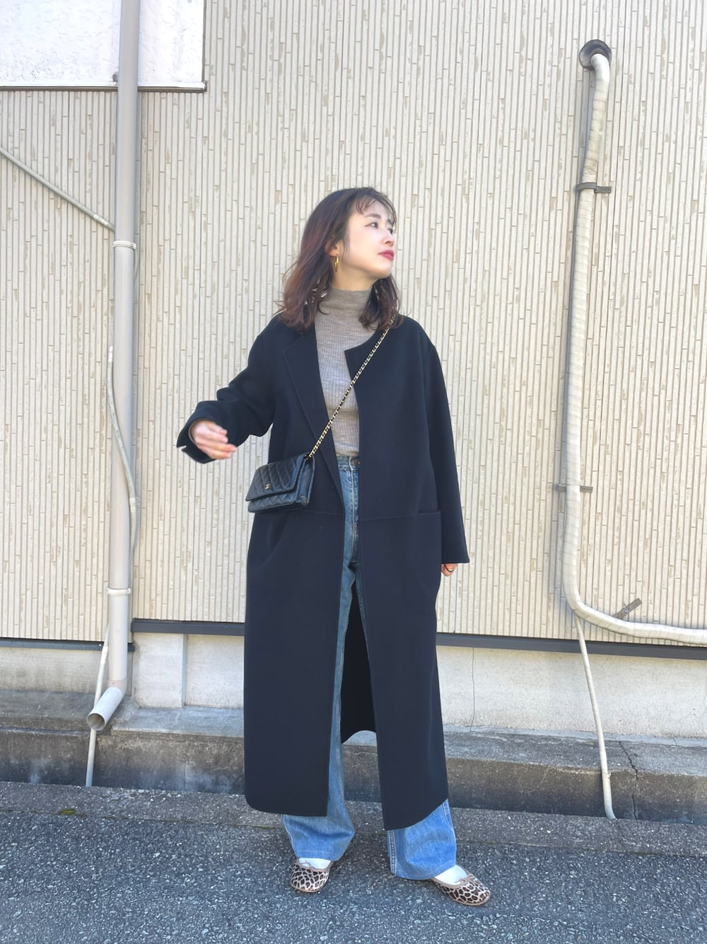 DEUXIÈME CLASSE ネイビー ノーカラーリバーコート ウールアンゴラリバーコート（チェスターコート）｜Deuxieme