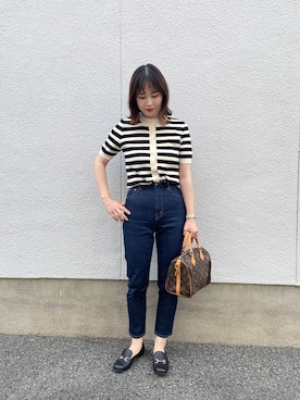 「BASEMENT online（ベースメントオンライン）のアイテム（ニット/セーター）」を使った、mizuhoさん（レディース・156cm）の夏コーディネート