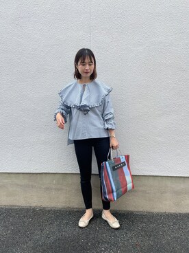「E.PORSELLI（ポルセッリ）のPORSELLI  CALF NORMAL VAMP BALLET（バレエシューズ）」を使った、mizuhoさん（レディース・156cm）の春コーディネート