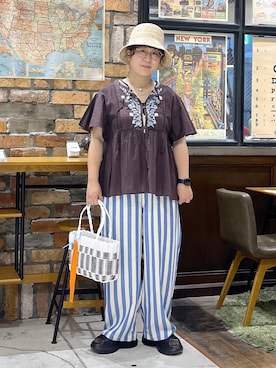 「アイテム（ハット、その他）」を使った、たらこさん（レディース・159cm）の夏コーディネート