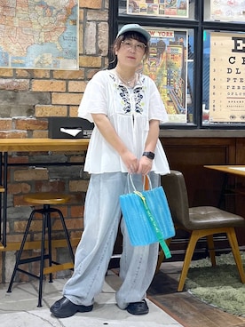 「niko and...（ニコアンド）のアイテム（かごバッグ）」を使った、たらこさん（レディース・159cm）の夏コーディネート