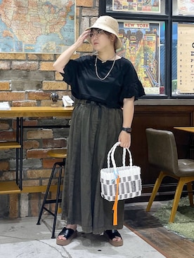 「アイテム（ハット、その他）」を使った、たらこさん（レディース・159cm）の夏コーディネート
