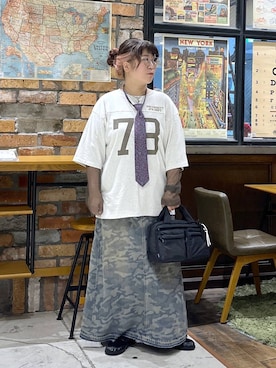 「niko and...（ニコアンド）のギャザーローファー（ローファー、ブラック系）」を使った、たらこさん（レディース・159cm）の夏コーディネート