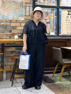 「niko and...（ニコアンド）の《抗菌防臭》ラフィアキャペリンハット（ハット、ベージュ系）」を使った、たらこさん（レディース・159cm）の夏コーディネート