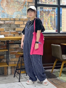 「niko and...（ニコアンド）のサラット3D刺繍スリーブプルオーバー（Tシャツ/カットソー、ブラック系）」を使った、たらこさん（レディース・159cm）の夏コーディネート