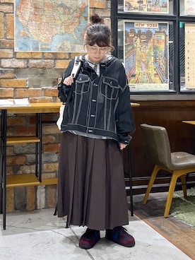 「アイテム（バックパック/リュック、ベージュ系）」を使った、たらこさん（レディース・159cm）の秋コーディネート