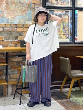 「niko and...（ニコアンド）のアイテム（かごバッグ）」を使った、たらこさん（レディース・159cm）の夏コーディネート