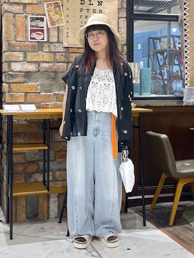 「niko and...（ニコアンド）のＧＩロングベルト（ベルト、オレンジ系）」を使った、たらこさん（レディース・159cm）の夏コーディネート
