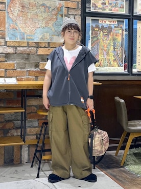 「niko and...（ニコアンド）のペーパー混サマーワッチ（ニットキャップ/ビーニー、グレー系）」を使った、たらこさん（レディース・159cm）の夏コーディネート