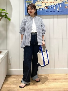「Dessin（デッサン）の【洗える】シャツテールスリーブレスカットソー<XS~L>（Tシャツ/カットソー、ホワイト系）」を使った、naho2810さん（レディース）の夏コーディネート