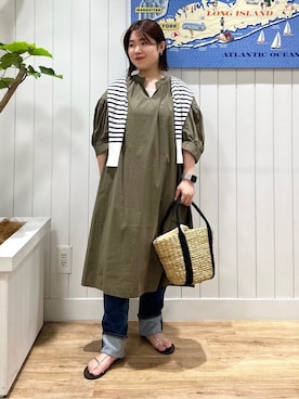 「Dessin（デッサン）の【リンクコーデ・CALVERTON】テーパードデニムパンツ＜S～L＞（デニムパンツ、ブルー系）」を使った、naho2810さん（レディース）の夏コーディネート