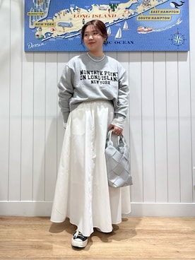 「Dessin（デッサン）の【洗える】ロゴスウェット（S～L）（Tシャツ/カットソー、グレー系）」を使った、naho2810さん（レディース）の冬コーディネート